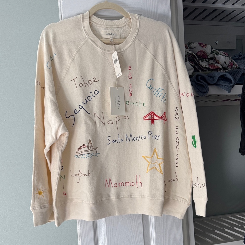 NWT Anthropologie The Great Slouch sweatshirt Golden State embroidery size Large